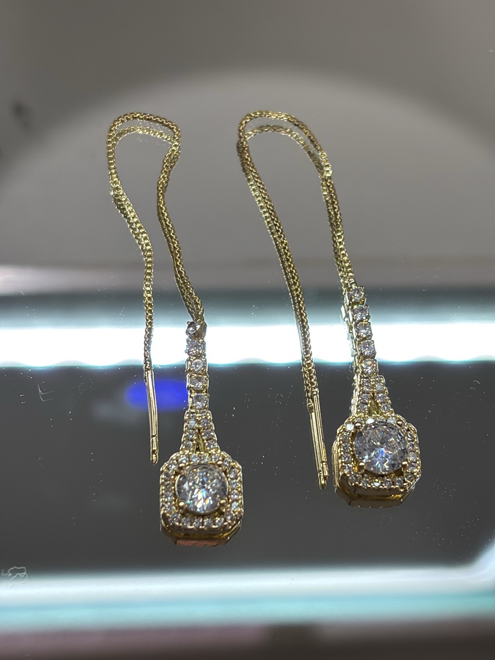 Gold Threader Halo Drop Earrings with Clear Stones